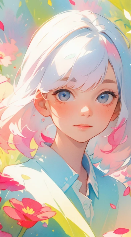 (best qualtiy,tmasterpiece,aquarelle,Splash ink),1 beautiful and delicate portrait of a girl,Playful and cute,Background Petals drifting