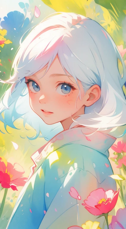 (best qualtiy,tmasterpiece,aquarelle,Splash ink),1 beautiful and delicate portrait of a girl,Playful and cute,Background Petals drifting