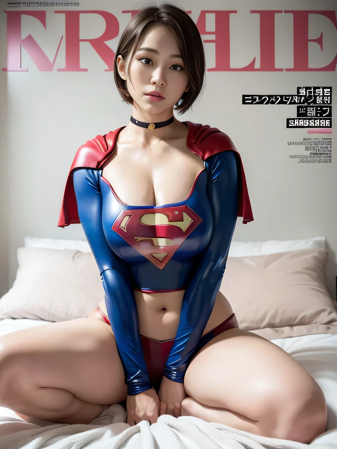 masterpiece、Rubber Supergirl Costume、Short Hair、On the hospital bed、Crisis situation、Big and ample breasts、looking at the camera、Shiny、Off the shoulder、choker、Long sleeve、exy poses to seduce、Sweaty skin、Model body type、Alluring、charm、Abused、test subject、victim、Wild、Photorealistic、latex、Expose your belly、athlete、High leg leotard、Photo magazine cover、Cape、Alluring cleavage、barefoot、wallpaper for pc、