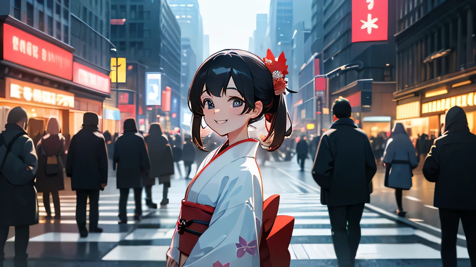 New York, street,people,crowd,building,america,smile,kimono,girl