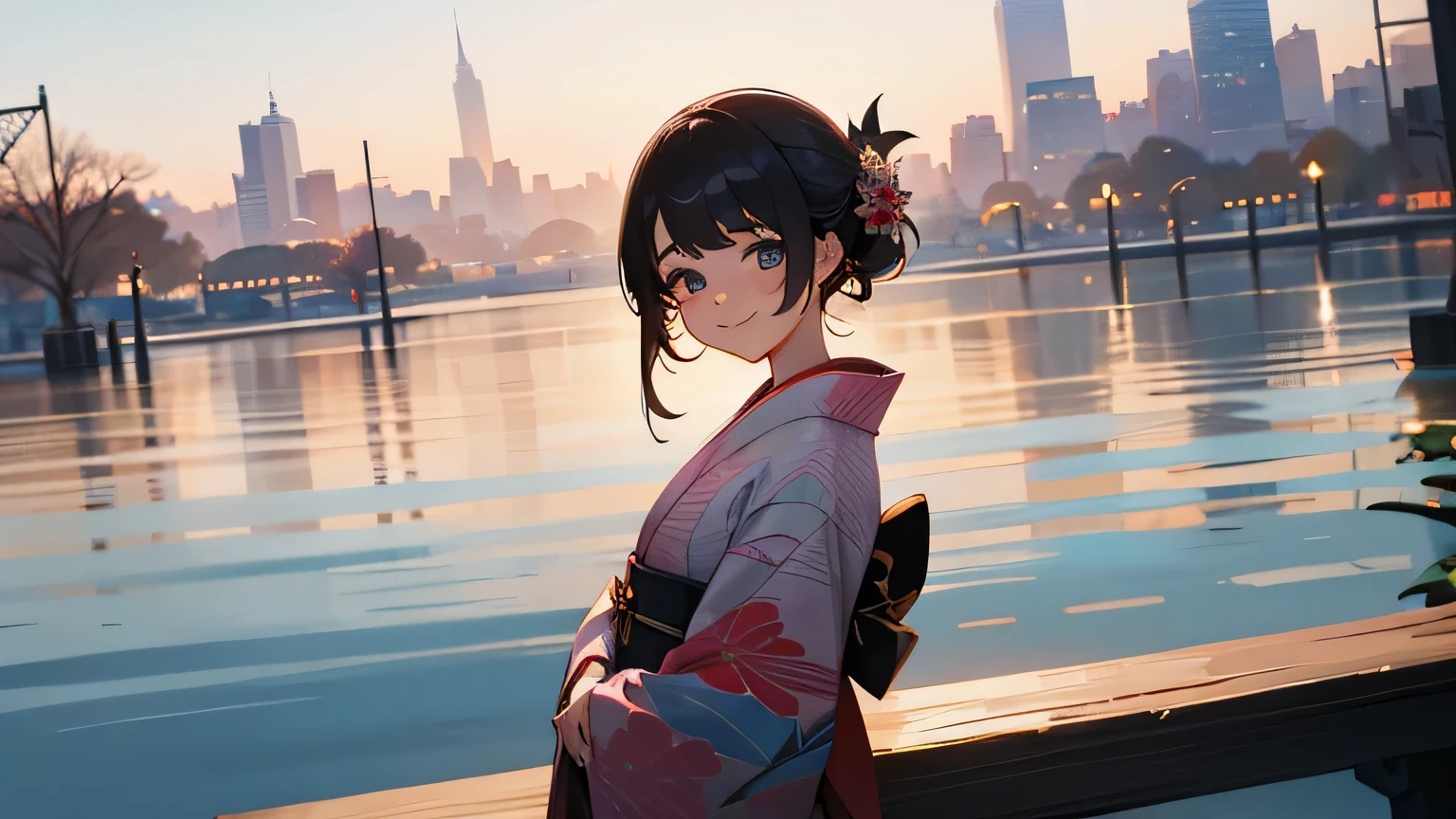 New York, Centaral park,america,smile,kimono,girl