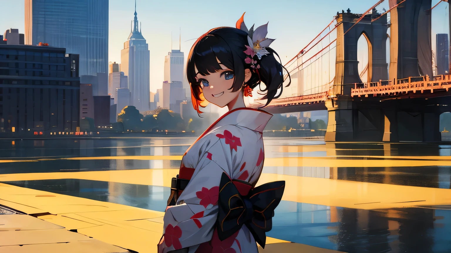 New York, Centaral park,america,smile,kimono,girl