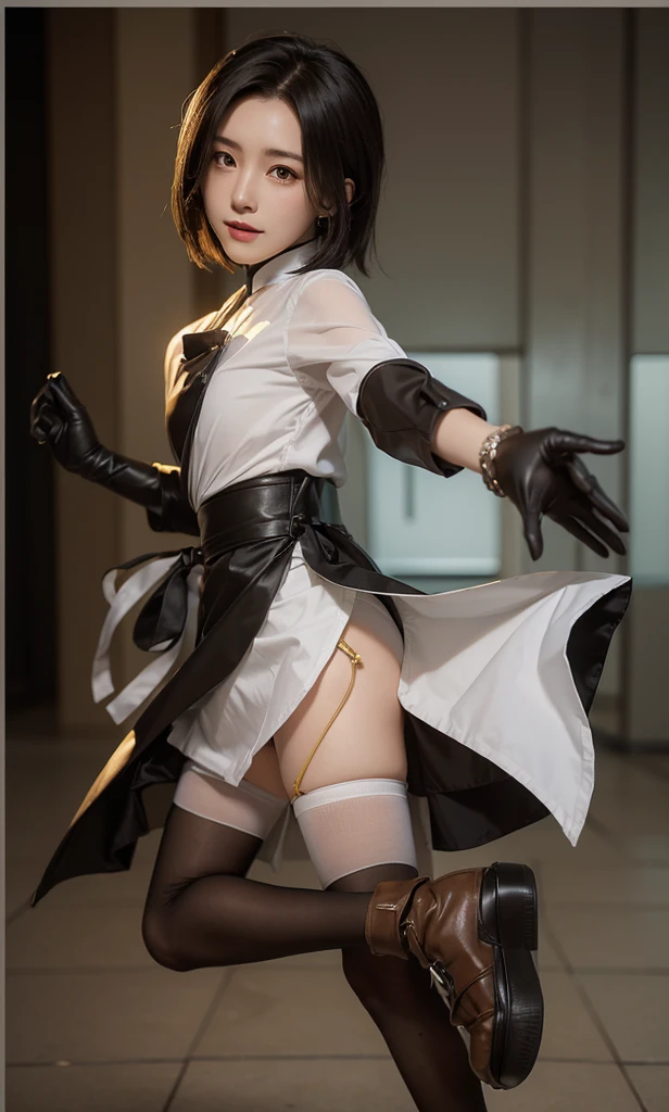 There is a woman wearing a short skirt and a brown shirt., fubuki, Photorealistic anime girl rendering, honest, Written by Kano Naizen, Catboy Cosplay! maid! dress, honest shinkai ( Apex Legends ), Also, April Rendering, Inspired by Ren Mei, King of Fighters character