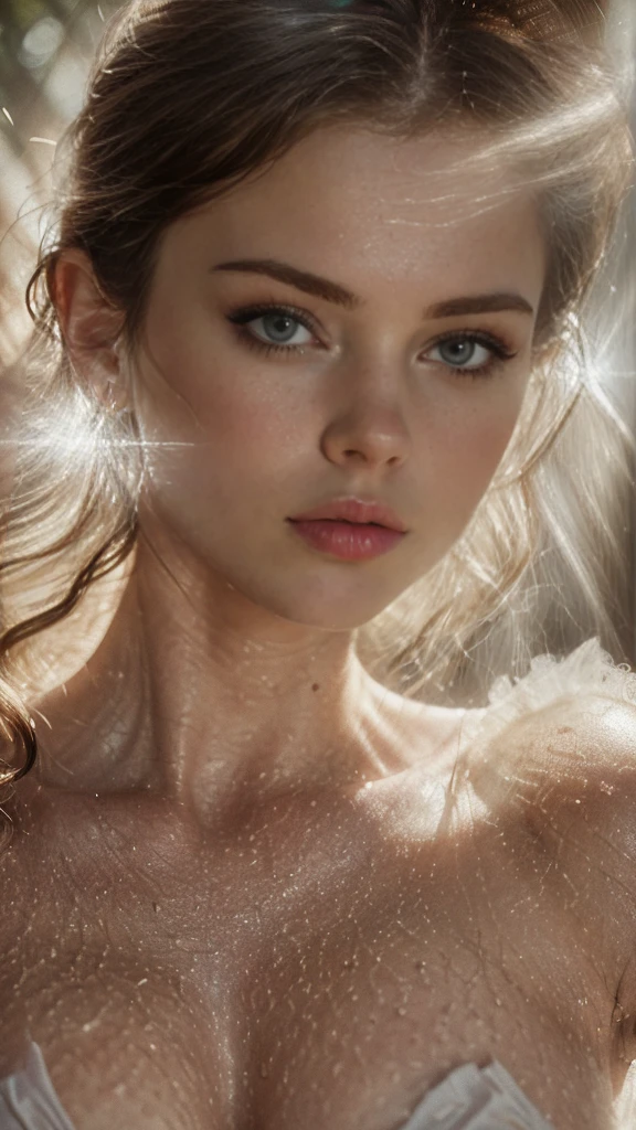 (((ultra realistic))) Photo, masterpiece, top quality, (pale skin), (Ultra detailed face and eyes:1.3), 1 girl, Adult, in a sheer silk T-shirt, full body, (Eye makeup, mascara) , ((large detailed lips)), ((ash wavy hair)), ((Chyolka)) , (Natural breasts), (hard nips), Slim waist. ((Posing)), photoshoot, studio (soft lighting), (The play of light and shadows), depth of field, bokeh, (special attention to skin detail: 1.2), Detailed leather texture, skin pores. (Airy atmosphere of the frame. Color range - delicate, Bright, white, Pink tones), UDR, ((Film grain)), ((rays)), ((glare of the sun)), ((waist up portrait, close to the camera)) , ultra detialed, 