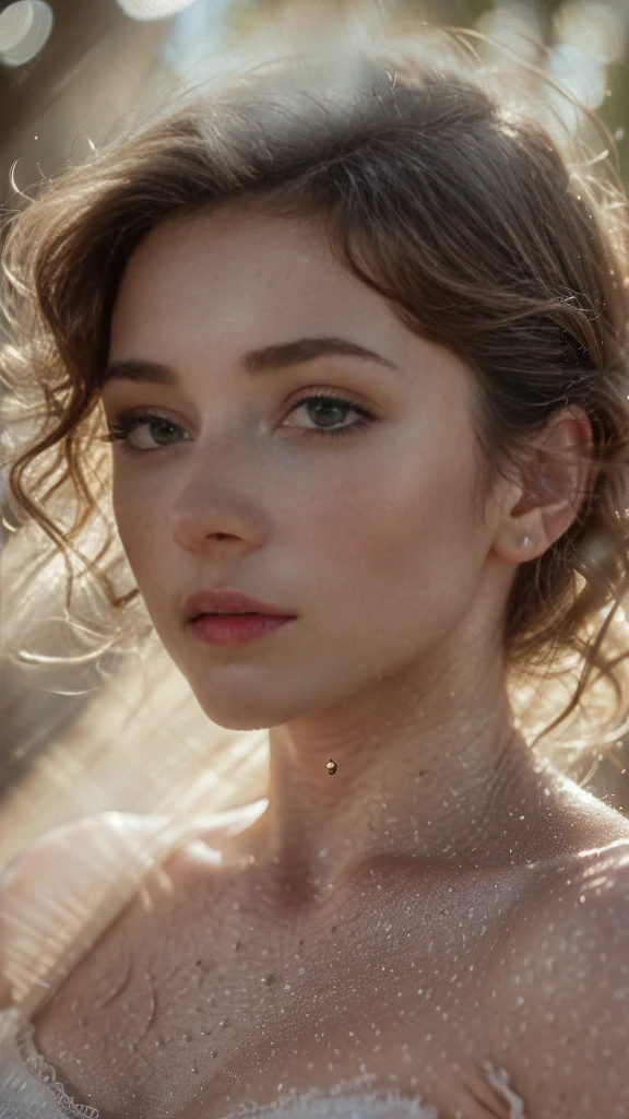 (((ultra realistic))) Photo, masterpiece, top quality, (pale skin), (Ultra detailed face and eyes:1.3), 1 girl, Adult, in a sheer silk T-shirt, full body, (Eye makeup, mascara) , ((large detailed lips)), ((ash wavy hair)), ((Chyolka)) , (Natural breasts), (hard nips), Slim waist. ((Posing)), photoshoot, studio (soft lighting), (The play of light and shadows), depth of field, bokeh, (special attention to skin detail: 1.2), Detailed leather texture, skin pores. (Airy atmosphere of the frame. Color range - delicate, Bright, white, Pink tones), UDR, ((Film grain)), ((rays)), ((glare of the sun)), ((waist up portrait, close to the camera)) , ultra detialed,