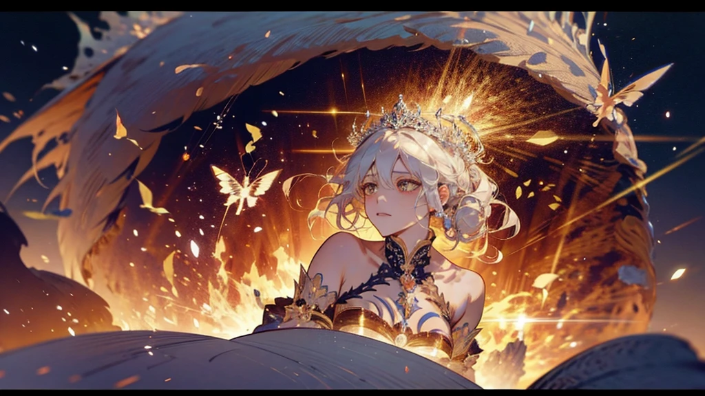 there is a woman in a dress with butterflies around her, ((a beautiful fantasy empress)), guweiz on pixiv artstation, beautiful anime art, digital art on pixiv, anime art wallpaper 8 k, guweiz on artstation pixiv, beautiful fantasy anime, artgerm and atey ghailan, trending on artstation pixiv