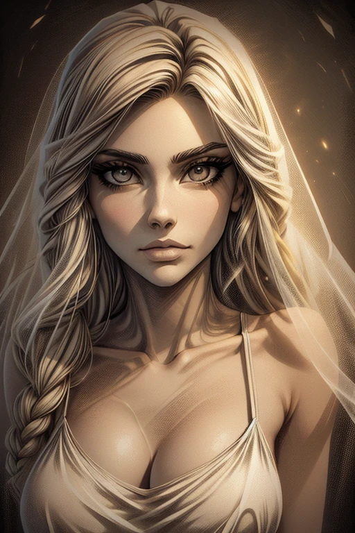 a 22 year old girl, sketch, skinny, tiny, t shirt, black and white, cute body, detailed features, cleavage, vintage style, high contrast lighting, cute eyes, long hair,(best quality,4k,8k,highres,masterpiece:1.2),ultra-detailed,(realistic,photorealistic,photo-realistic:1.37),vintage,monochrome,intense gaze,dramatic lighting,rugged background,distressed paper texture,retro vibes,id photo,front view, beautiful shadows and lights