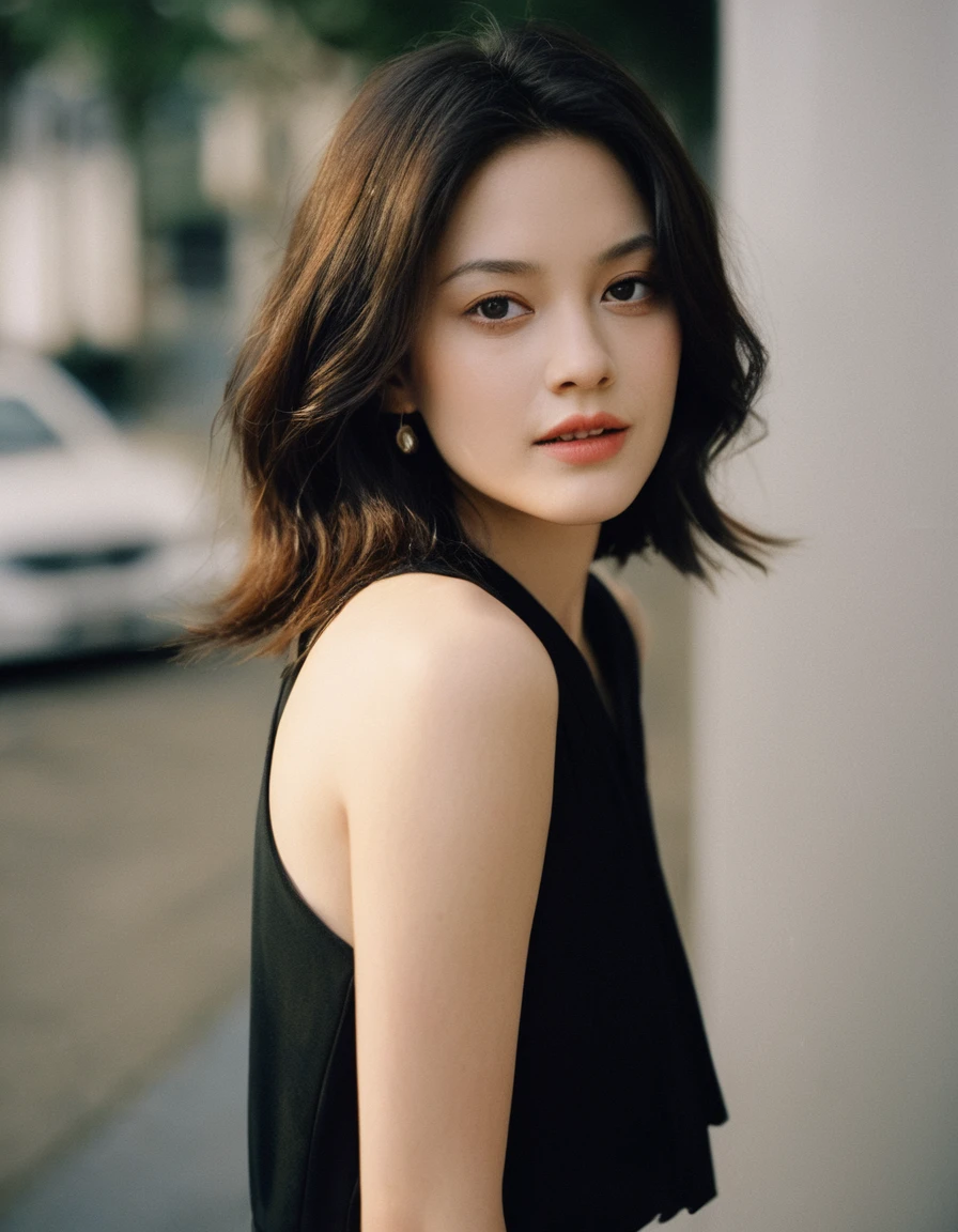 xxmixgirl, quite a bit body of a beautiful long and slender cute face Japanese girl, A gorgeous young cute asian woman in a stylish smith outfit, happy smiling, still from the film, ((young Marion Cotillard face : 1.2)), ((young Anne Hathaway face: 1.0)), from front, realistic portrait photo of a cute 21 years old girl, looks at viewer, wavy nose, full lips, natural skin, skin moles,(cinematic, film grain:1.1), ((asian winged eyes, very long and slender slim face, windy tousled, very long straight black hair)), pretty eyes, gorgeous, sexy, alluring, makeup, perfect face, seductive look, hands behind head, (Leica SL3, Summicron-SL 75 f/2 ASPH, kodak Ektar 200 film), hands up, bokeh, silhouette, shallowed depth of field, dynamic action pose,