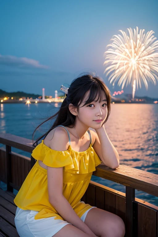 Girl wearing yuzu summer firework Ocean