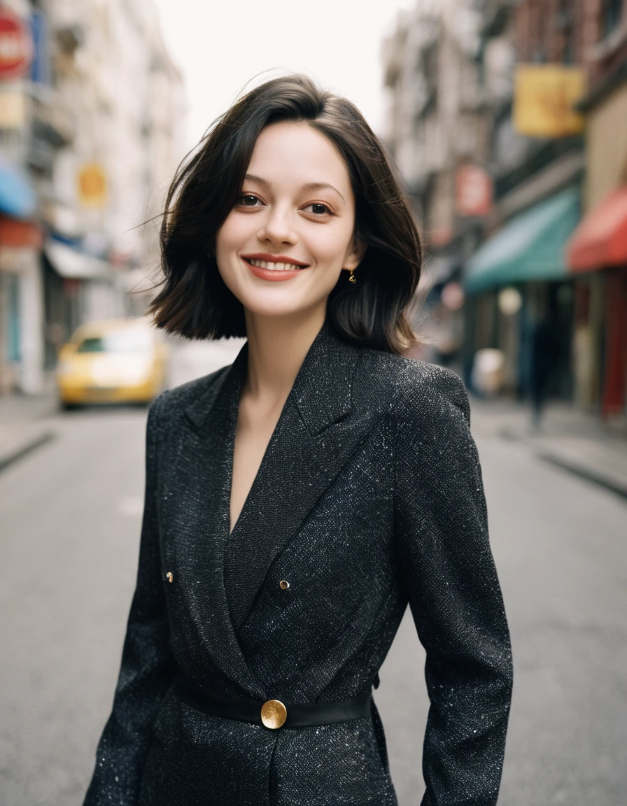 xxmixgirl, quite a bit body of a beautiful long and slender cute face Japanese girl, A gorgeous young cute asian woman in a stylish gold smith outfit, happy smiling, still from the film, ((young Marion Cotillard face : 1.2)), ((young Anne Hathaway face: 1.0)), from front, realistic portrait photo of a cute 21 years old girl, looks at viewer, wavy nose, full lips, natural skin, skin moles,(cinematic, film grain:1.1), ((asian winged eyes, very long and slender slim face, windy tousled, very long straight black hair)), pretty eyes, gorgeous, sexy, alluring, makeup, perfect face, seductive look, hands behind head, Dark workshop, (Leica SL3, Summicron-SL 75 f/2 ASPH, kodak Ektar 200 film), hands up, bokeh, silhouette, shallowed depth of field, dynamic action pose,
