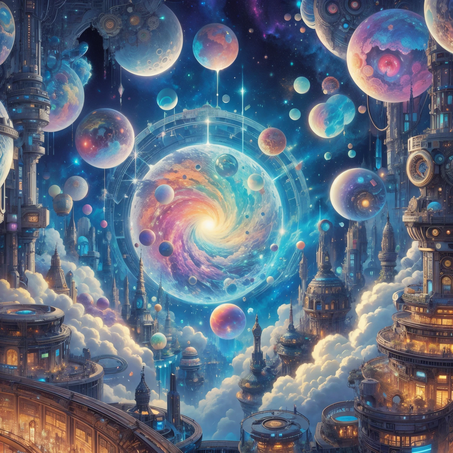 A picture of a city with a spiral in the middle, Detailed dreamscape, hyper - detailed Visionary art, Greg Beeple, Science fantasy painting, hyper detailed Visionary art, highly detailed Visionary art, Complex Futurism, Detailed sci-fi art, in Multiverse, Intricate fantasy painting, Visionary art style, Multiverse, Visionary art, Utopia Galaxy