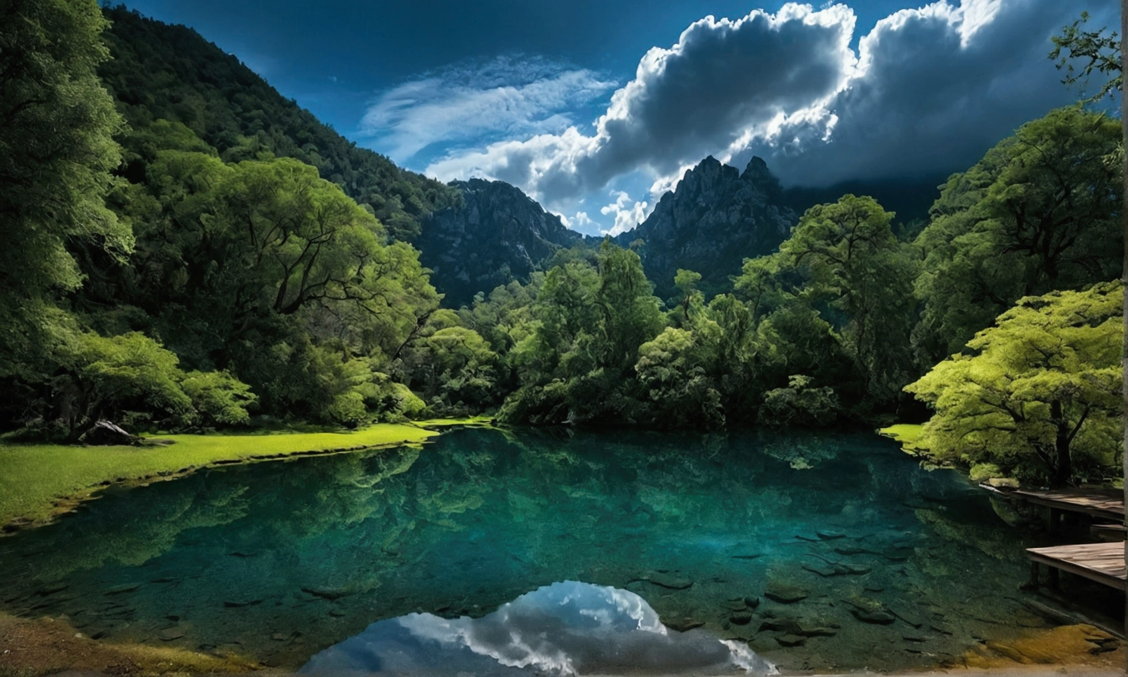 Fantasy and Magic,Moonlight shines through the clouds,Phoenix,Blue fluorescence,(Peach Forest),(mirror lake),Ultra-long viewing angle,Ultra-clealm texture,The mountains are high and the water is long,Exhibition Hall