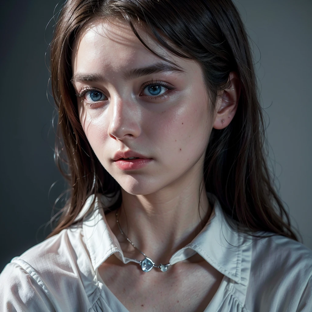 ((best qualityer)), ((work of art)), ((detailded)), super realistico, a beautiful young woman, young white color, Long, wavy hair, dark brown hair, blue colored eyes, black blouse, elegant pose, top quality picture, super realistico, 8 k quality, ultra realisitic, cinema quality