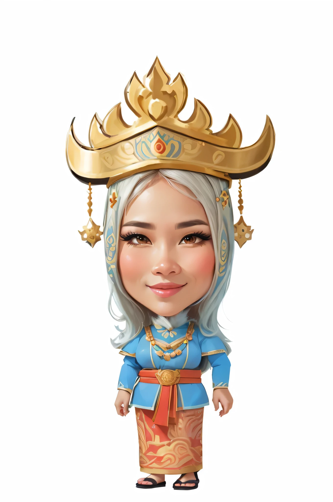 cartoon of a woman wearing a crown and a blue dress, chibi, caricature illustration, in cartoon style, cartoon artstyle, caricature, potrait, cartoon portrait, emir, inspired by I Ketut Soki, caricature style, inspired by Altoon Sultan, by Abidin Dino, digital art cartoon, inspired by JoWOnder, traditional, protrait, detailed portrait
