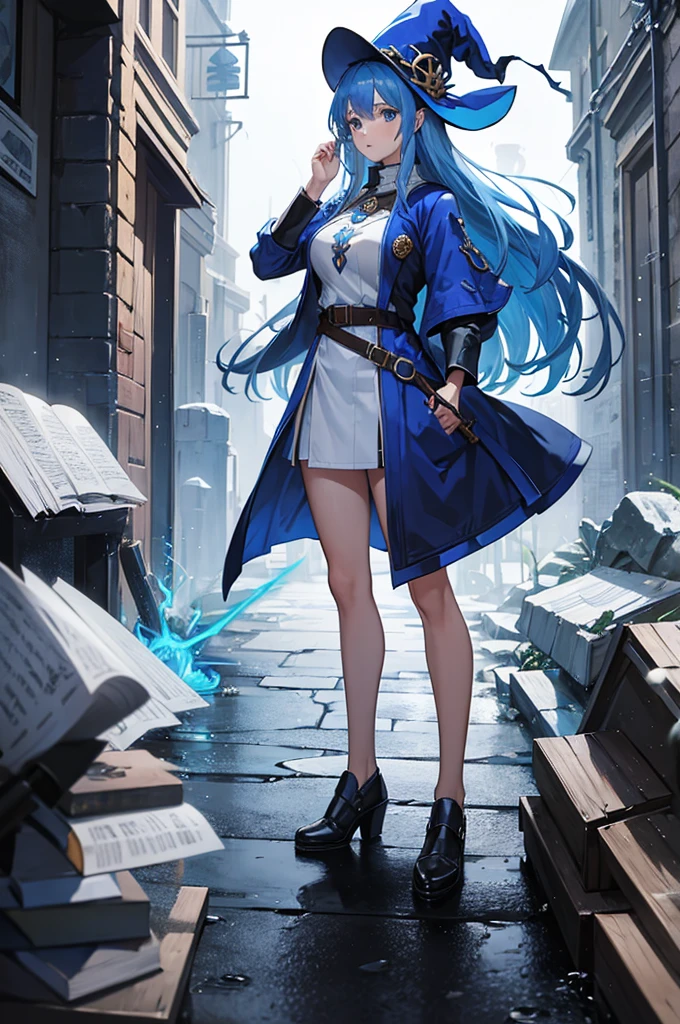 Jedi, Lightsaber, Tight tunics, legs, alien, curve, serious, Blue lightsaber, (Best quality)+, Masterpiece+Length of blue hair to the middle of the back, with a necklace and a blue dress and white, a halo of water over the head, Scales visible on the body and face, NSFW,pele ultra-realista,T-POSE, A-POSE,MODEL SHEET, 3d style, sexy