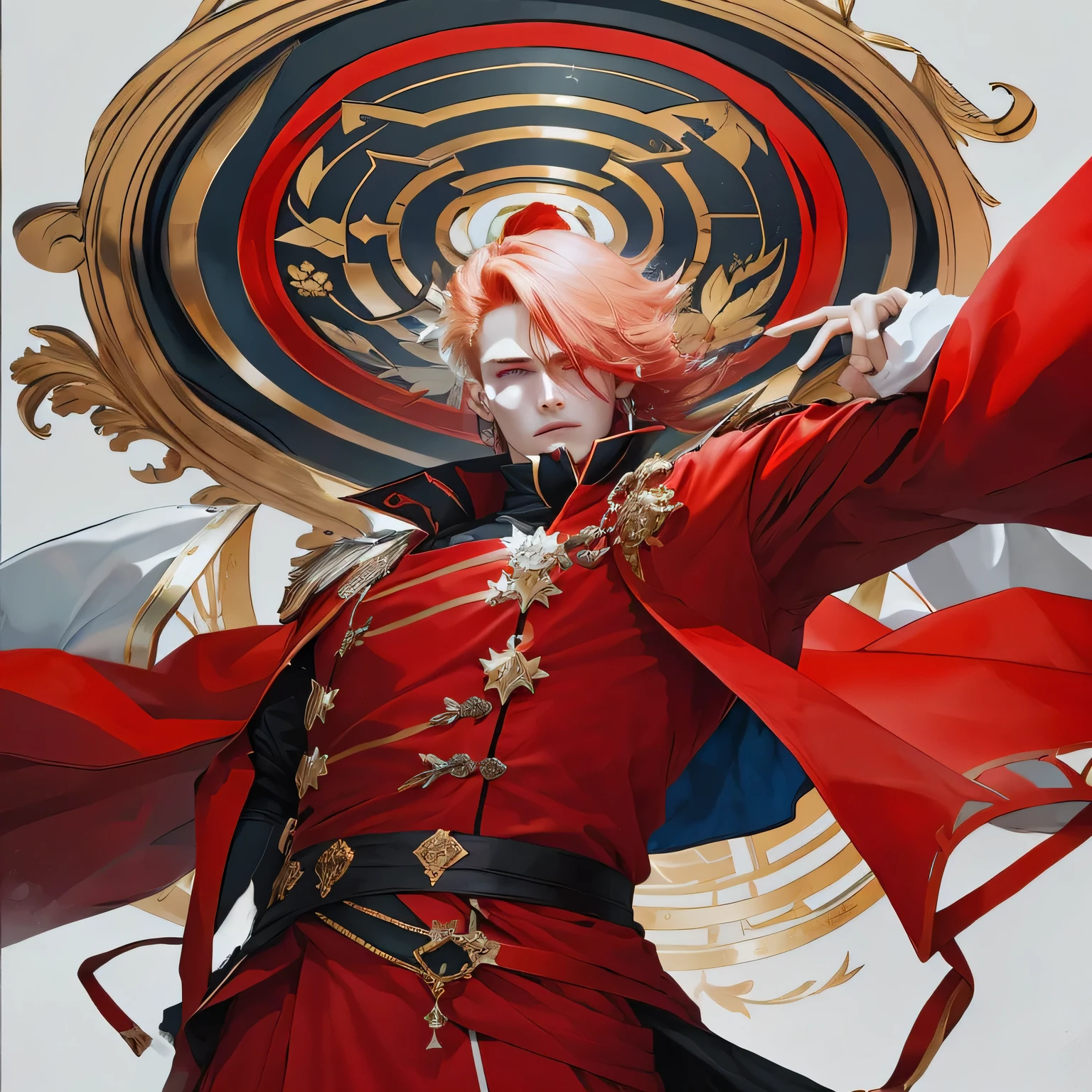[men] [red hair] [red eyes] [in royal custume red]