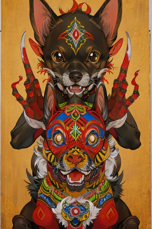 (masterpiece: 1.2, Highest quality),Chihuahua sitting on a Ouija board,Alphabet tattoo on stomach,Dog with a Ouija board、Manga Style, rough sketch, Horror elements,
