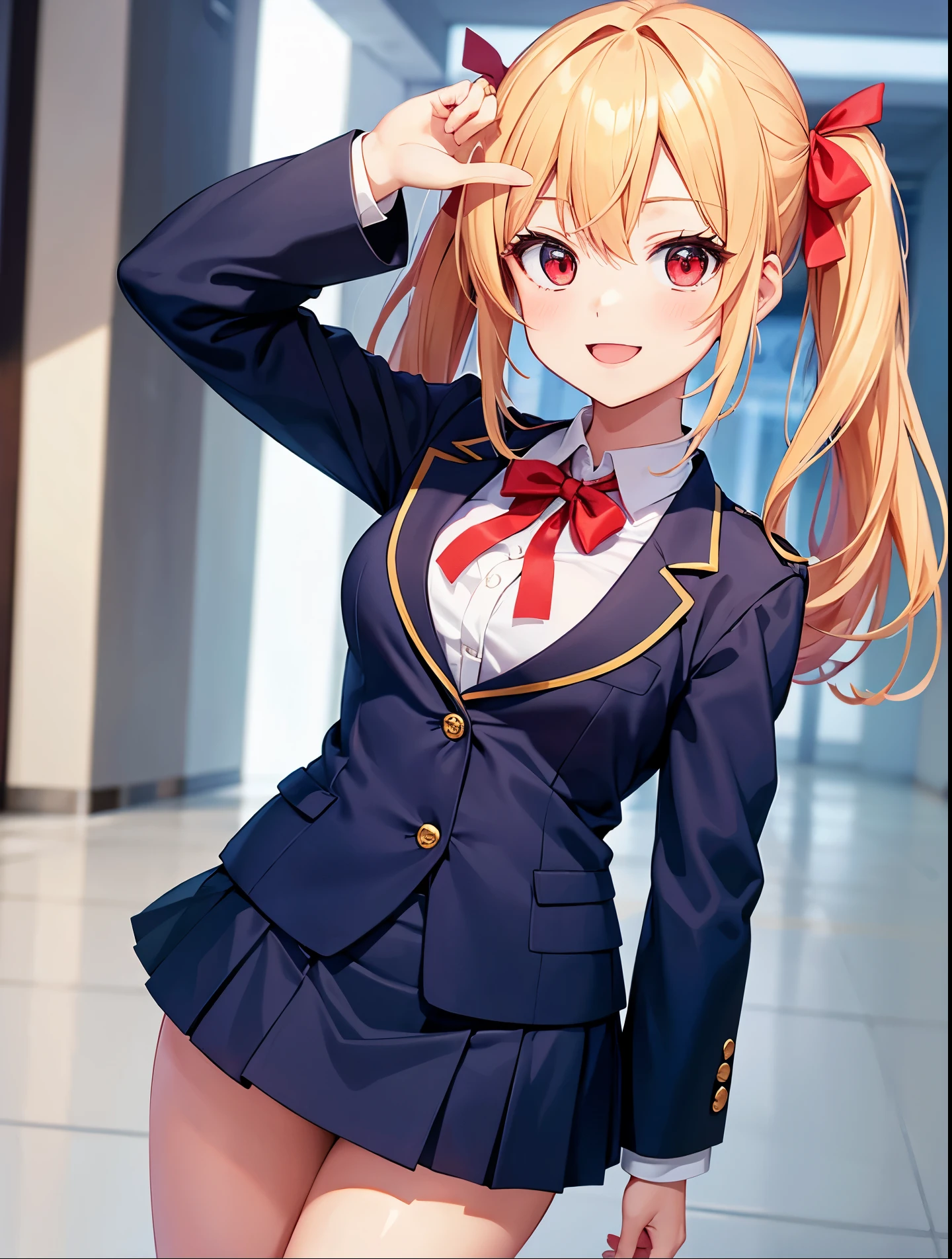 Rika Jogasaki、blush,smile,、In uniform、Wearing a cute uniform、Primary school students、The back is very small、Lolita、Small breasts、Showing armpits、exterior: 14 years old、Shoulder Bare、The clavicle is visible、Sexy thighs、Beautiful feet、Usual hairstyle、Show me your armpits:1.2), highest quality, High resolution, unity 8k wallpaper, (shape:0.8), (Beautiful and beautiful eyes:1.6), Highly detailed face, Perfect lighting, Extremely detailed CG, (Perfect hands, Perfect Anatomy),