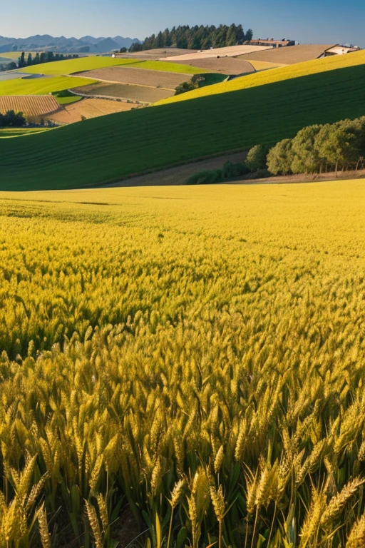 Wheat Field里有一棵孤树, Wide landscape, landscape, blossom Wheat Field, Rolling Hills, with Rolling Hills, Wheat Field, immense Wheat Field, Landscape - Scenery, Rural landscape, Peaceful countryside environment, Landscape wide angle lens, Landscape, Rural, Beautiful scenery, Tranquil scenery, 在广阔Tranquil scenery中, vast Wheat Field