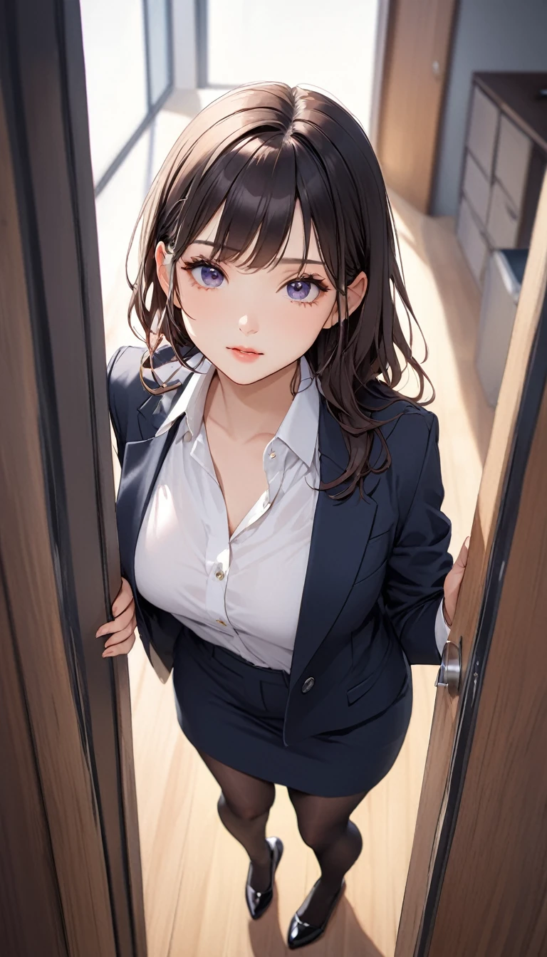 (((masterpiece))),(((High resolution)))、(((8k)))、(((Perfect Face)))、(((The Beauty of Japan)))、30 years old、(((Beautiful Face))), (((office))), (((shirt))), ((tights)), Embarrassed look, Looking at the camera, Top quality eyes, Detailed Texture, Looking at the camera, whole body, big , Married women, Cool women, (((High resolutionの目))), Browsing Caution Approaching from above as if covering