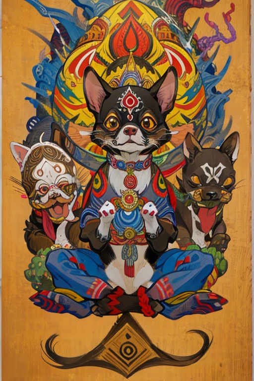 (masterpiece: 1.2, Highest quality),Chihuahua sitting on a Ouija board,Alphabet tattoo on stomach,Dog with a Ouija board、Manga Style, rough sketch, Horror elements,
