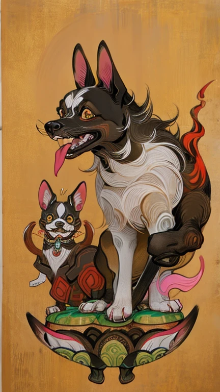 (masterpiece: 1.2, Highest quality),Chihuahua sitting on a Ouija board,Alphabet tattoo on stomach,Dog with a Ouija board、Manga Style, rough sketch, Horror elements,
