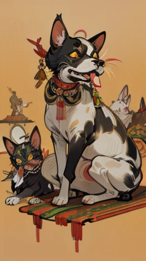 (masterpiece: 1.2, Highest quality),Chihuahua sitting on a Ouija board,Alphabet tattoo on stomach,Dog with a Ouija board、Manga Style, rough sketch, Horror elements,
