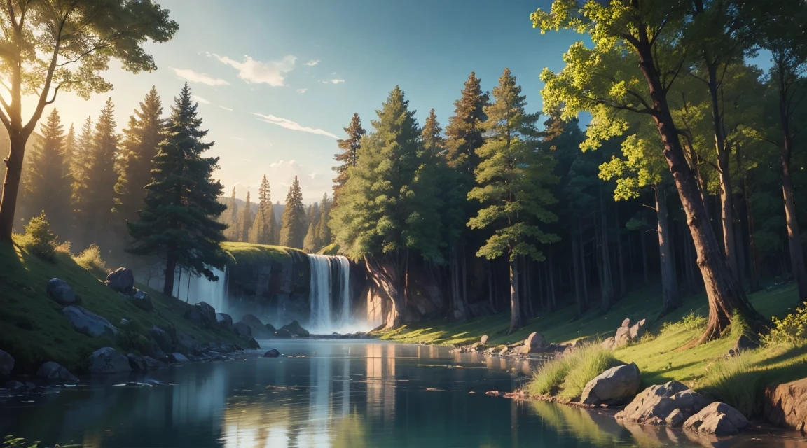 naturey, Realism, 4K, sky, TREES, water, sky, stele, lights
