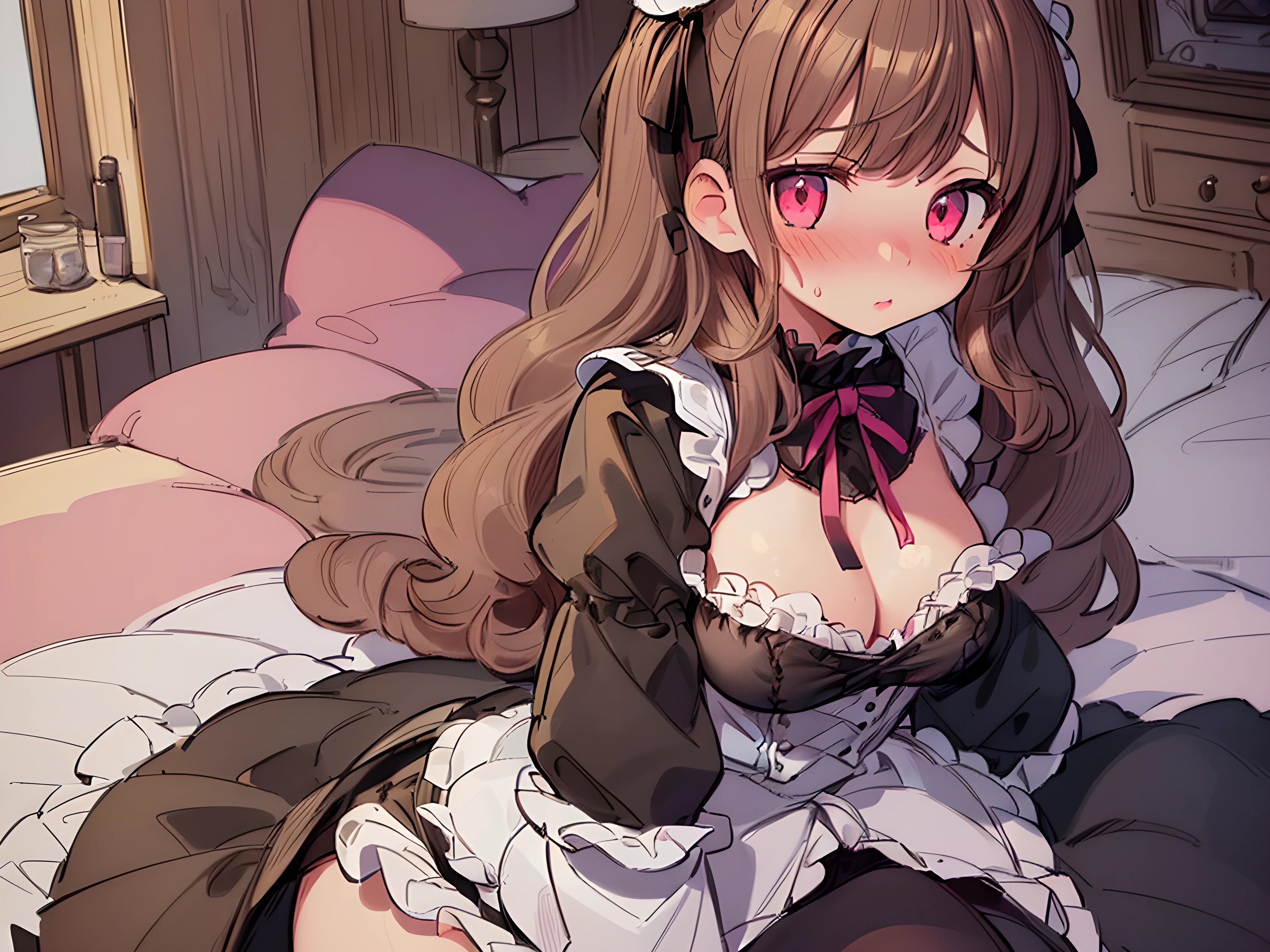 masterpiece, Highest quality, Very detailed, One girl, evaluation: Sensitive, ((Gothic Lolita Fashion, Black clothes, Frills)), ((Change of clothes, Open clothes, Unfinished garment, White bra, White panties)), (((, Pink Eyes, Cute eyes, Highlight Eyes:1.2, Very cute face, Hair Ribbon, Detailed Hair, Light brown hair, Long, thick, wavy twin tails:1.2, bangs, Medium chest, blush:1.3, shy:1.2, Lips parted))), ((Cowboy Shot)), Flip up the skirt、Nipples、I can see the boobs、sexy
