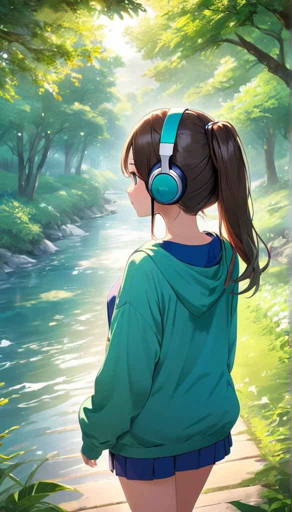 High resolution、high quality、colorful、animation、Beautiful Nature、Rear View、Listening to music、One girl, 
