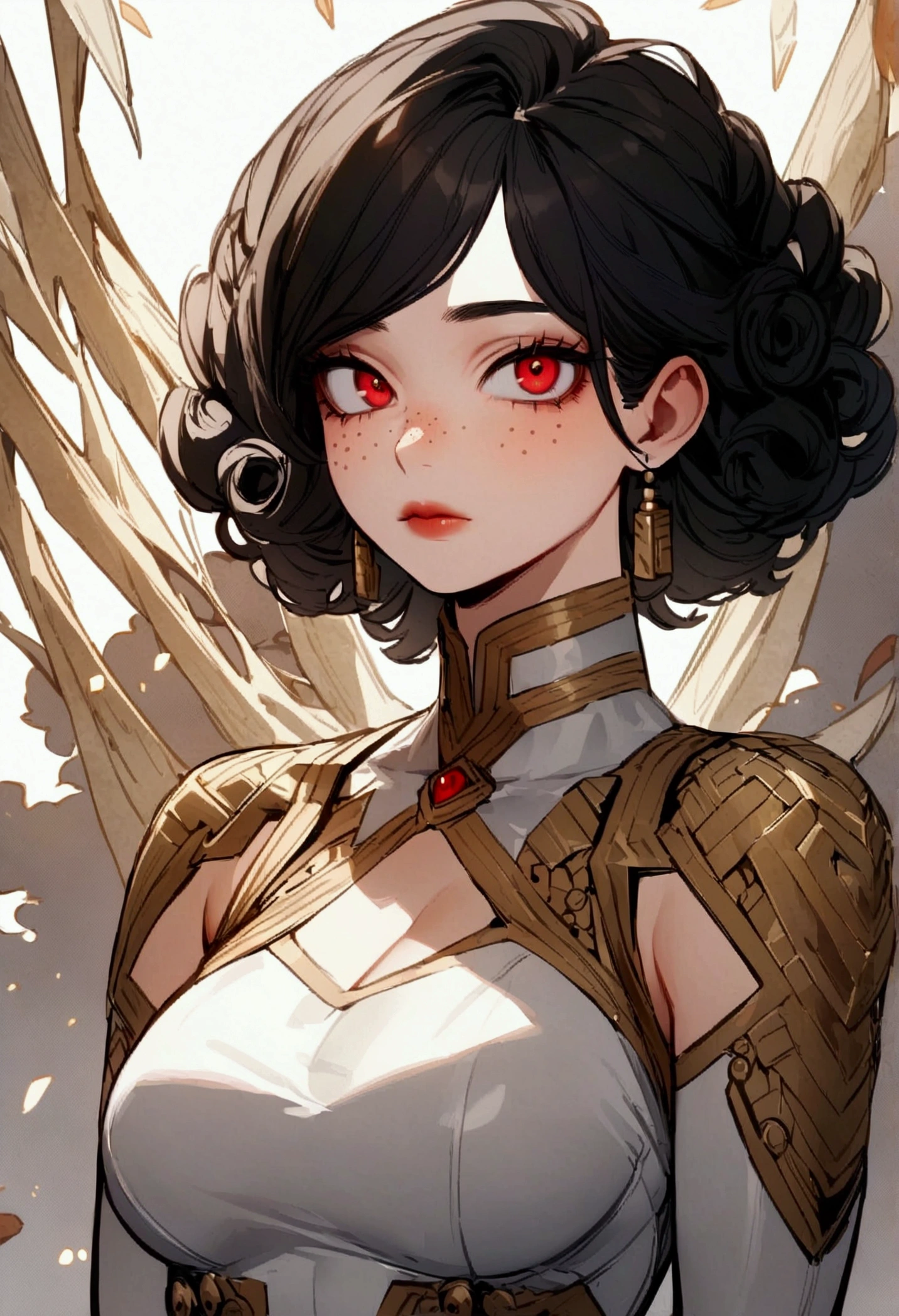 My hero academia, girl with curly black hair, red eyes and freckles