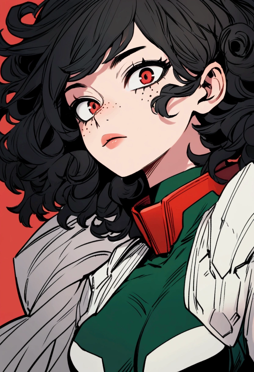 My hero academia, girl with curly black hair, red eyes and freckles