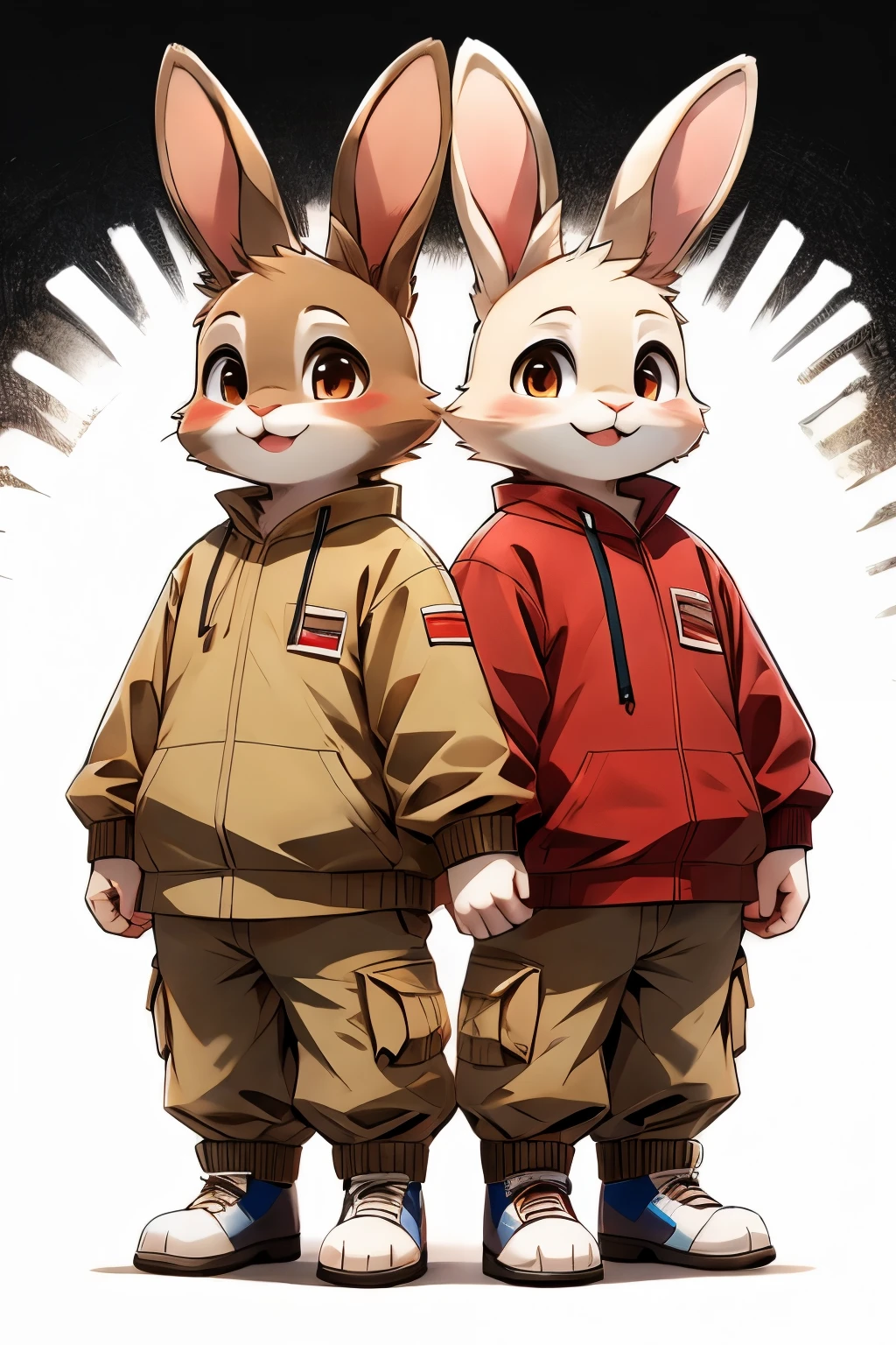 A rabbit，Khaki fur color、White and red together