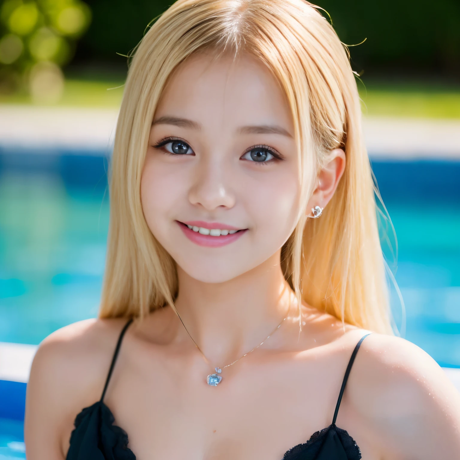 (Best-quality, Masterpiece, Ultra-High-Resolution, (Photorealistic:1.4), Raw Photo, depth of field, professional lighting), ((close-up of face)), 1girl, 15-years-old, the most famous Japanese idol, at big-pool, wearing bikini with sexy-design, (((extremely beautiful and extremely realistic skins))), (((extremely cute face like the most famous Japanese idol))), (((extremely cute and extremely big black-eyes))), (((extremely beautiful blonde-long-hair))), (extremely beautiful long-eyelashes), (extremely beautiful lips), (((innocent smile)))