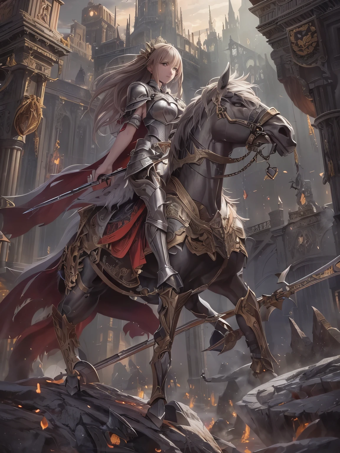 ((Highest quality)),(Ultra-high resolution),(Ultra-detailed new),(Detailed Description),((The best CG)),(masterpiece),Ultra-detailed art,A wonderful new art form,(Art with precise detail:1.5), darkness, Female Knight, Armament