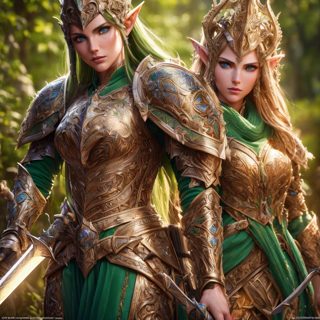 A highly detailed, cinematic portrait of a wood elf paladin, standing with a long sword in both hands, wearing a tight, smooth suit of armor, with light green skin, in the style of Baldur's Gate and Dungeons & Dragons, (best quality,4k,8k,highres,masterpiece:1.2),ultra-detailed,(realistic,photorealistic,photo-realistic:1.37),extremely detailed face and eyes,beautiful detailed lips,extremely intricate armor,ornate sword,dramatic lighting,cinematic composition,deep forest background,warm color tones,glowing energy effects