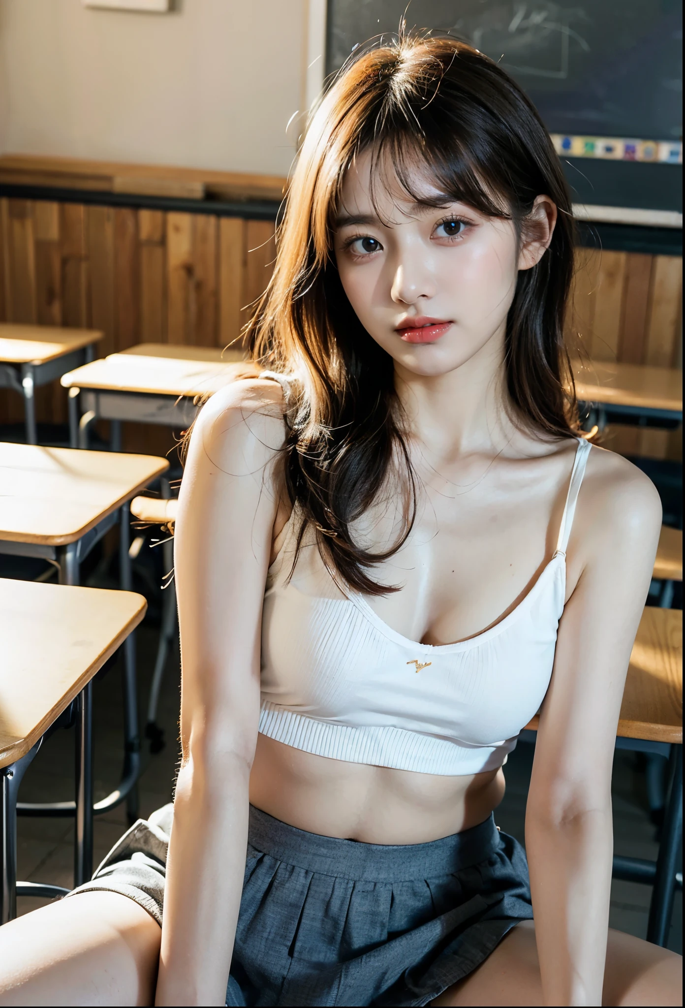 Best Quality Detail:1.2, realistic, 8k words, highest resolution, 1 girl:1.2, very 상세한, high quality texture, delicate details, The Details, very 상세한 CG, high quality shadows, Detail : beautiful delicate face, Detail : beautiful and delicate eyes, depth of field, ray tracing, Women over 24 years old, pretty kpop girl, korean urzan face:1.1, slim face, Ulzzang-6500-v1.1:0.6, pure face_v1, shining eyes, teak, shiny lips, perfect body、wearing high school、ridiculously short skirt、very, very cute face、wearing a Y shirt,((trashYDark blue micro mini pleated skirt with shirt、underwear under clothes、white sexy bra、white sexy panties))、seductive pose、(((Lie on your side)))、(((open your legs wide:1.5)))、(((If you wear the skirt upside down, Can you see my panties?:1.3))),Mekoji,sharp focus:1.2,perfect body매를 가진 귀여운 소녀:1.4,best smile,skin,stomach:1.2,camel toe,Show your panties through the holes in both legs、photorealistic:1.4, very very 상세한, realistic 사진, Full color RAW photos, Fujifilm(medium format:1.2), Hasselblad:1.2, carl zeiss:1.1, Amazing dynamic range photos(useful_illustration: Smooth-768:1.1), highest resolution, high pixel count, Clear details, clear image, Natural color reproduction, noise reduction, high fidelity, , software improvements, Upscaling, Optimized Algorithm, Professional-grade retouching、(((school classroom)))