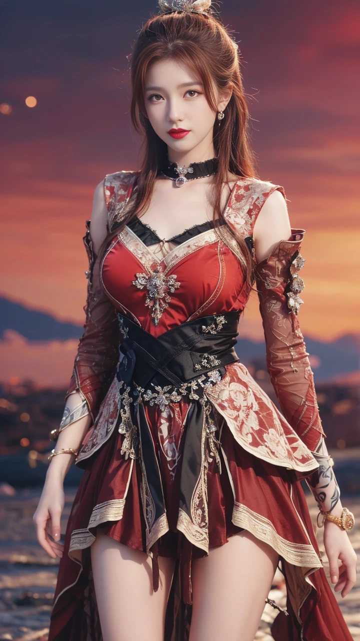 best quality, tmasterpiece,Ultra-high resolution,Clear face,（Reality：1.4），ferpect lighting，(upper body shot), (photorealistic:1.50), anime wallpaper, Guviz style artwork, cover-up fantasy up to magic , by Yang J, Guviz, beautiful artwork illustration, beautiful digital artwork, beautiful digital illustration, Li Song, beautiful anime portrait, art style in Beauvot, Lips wear thick red lipstick,(smille 1:1)