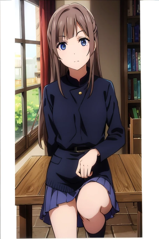 Chocolate brown hair, lilac eyes, jujutsu blue uniform