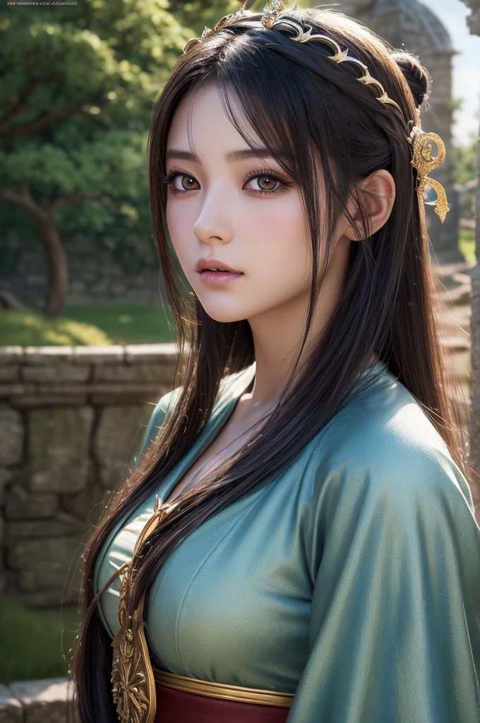 a 20 years old japanese girl,(dragonquest sage,Excalibur:1.0),beautiful detailed eyes,beautiful detailed lips,extremely detailed face and eyes,long eyelashes,fantasy,medieval,magic,medieval castle,landscape,art,digital painting,cinematic lighting,vibrant colors,dramatic lighting,realistic,photogenic,masterpiece,4k,best quality