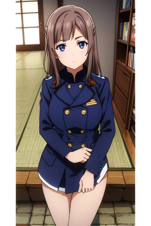 Chocolate brown hair, lilac eyes, jujutsu blue uniform