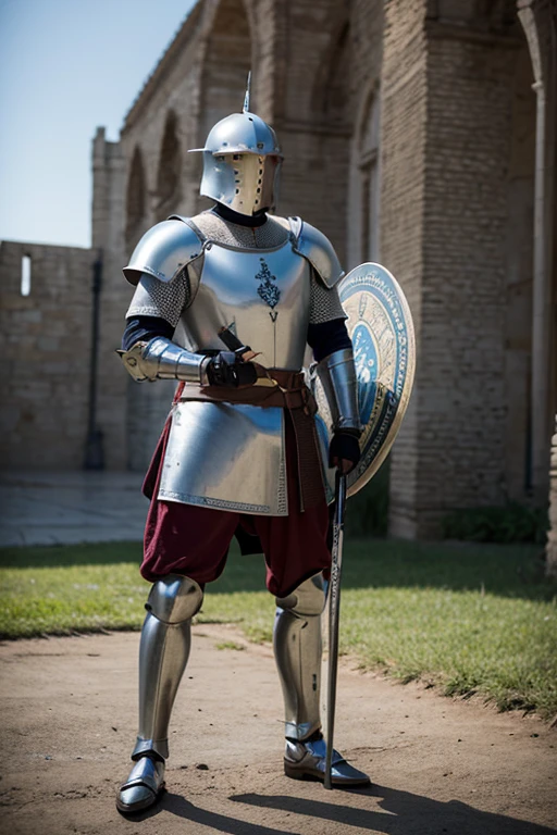 Masterpiece, full design, real life warrior, medieval age, basic background
{{Knight cruzader: (standing on guard)}}