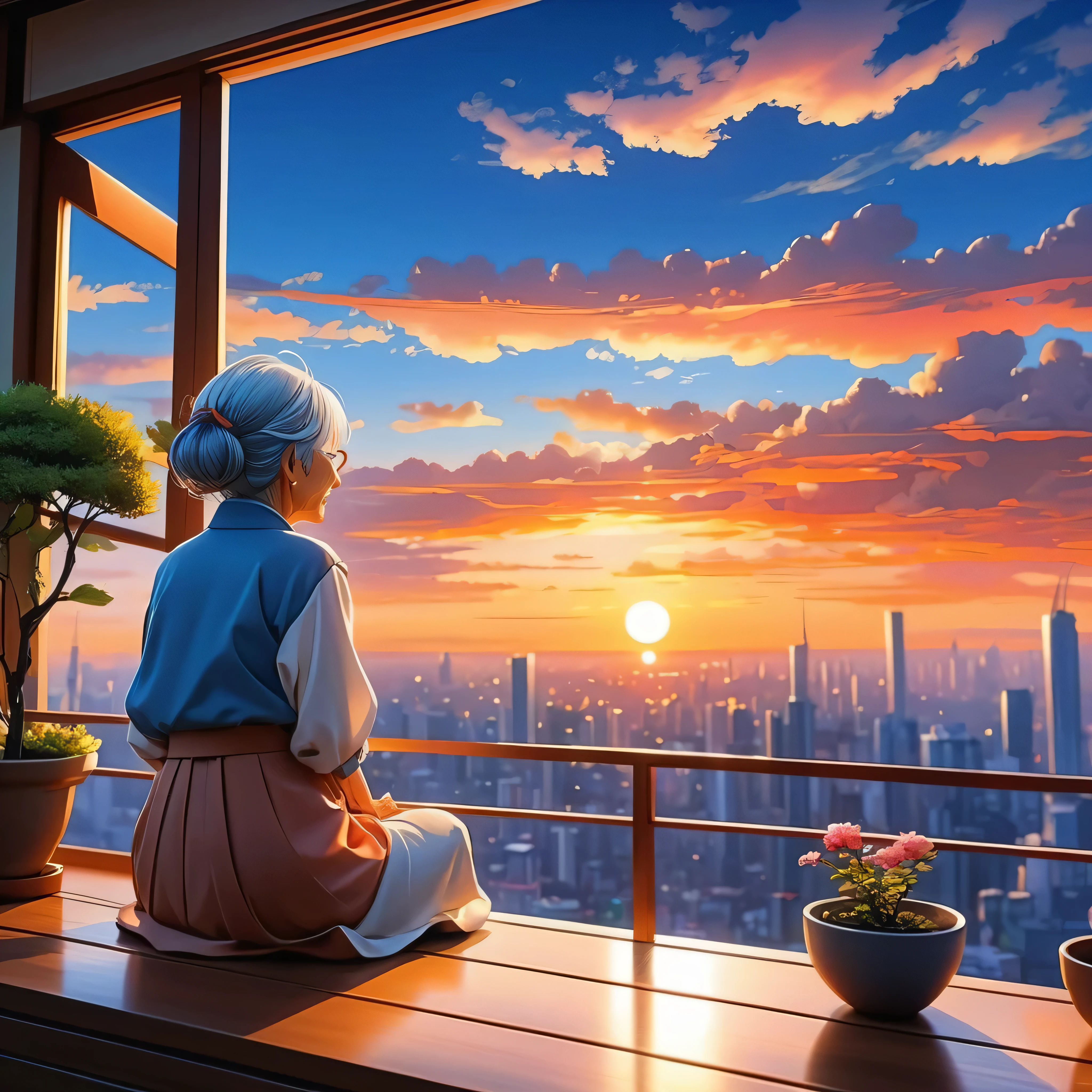 Anime old-woman sitting on a shelf looking at the sky, anime drawings inspired by Makoto Shinkai, trending on pixiv, space art, Makoto Shinkai Cyril Roland, anime wallpapers art anime,sunset, nail art, (best quality,32k,ultra highres,masterpiece:1.2),ultra-detailed,(realistic,photorealistic,photo-realistic:1.37),fantasy nail art, incredibly detailed nails, beautifully manicured nails, intricate nail designs, stunning sunset sky, vibrant sunset colors, dramatic lighting, cinematic composition, ethereal atmosphere, breathtaking landscape, serene scenery,varies,multi,etc. --v 6 --s 1000 --c 20 --q 500 --chaos 100