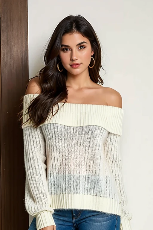 ((best quality)), ((masterpiece)), (detailed), 1girl, off-shoulder sweater,