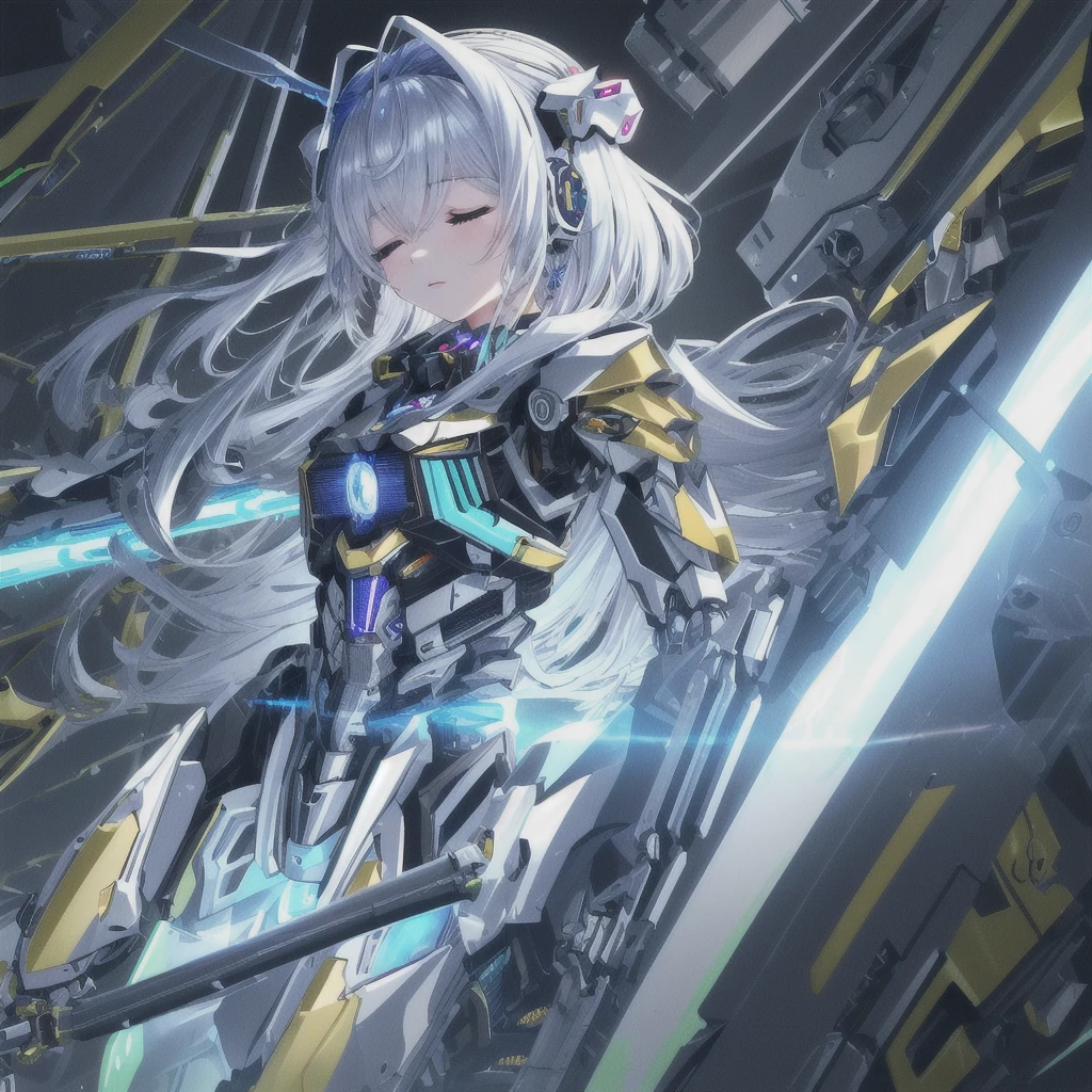Top quality, masterpiece, masterpiece, highly detailed 8k wallpaper, realistic, beautiful machanical girl, (A mechanical glowing antenna attached to the ear:1.1),(closed eyes:1.1), BREAK, machanical girl,(machine made joints, machanical limbs and finger, exoskeleton spine and coccyx:1.2),(glowing wings mounted on shoulder:1.1),(dynamic angle:1.2),