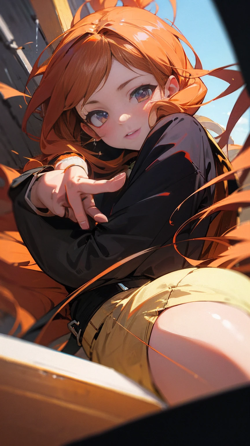 rangikumatsumoto, rangiku matsumoto, long hair, Red-orange hair, mole, mole under mouth, gray eyes,smile,happy atmosphere,mouth open,parted bangs, 19 years old, large breasts, triple D cup breasts, round buttocks, bubbly buttocks, wide hips, bubbly ass ,smile,white off shoulder sweater bare neck,bare clavicle,bare shoulders,black long skirt,There is a large beer mug and food on the table.,drinking ,
break indoors, Izakaya,
break looking at viewer, (cowboy shot:1.5),
break (masterpiece:1.2), highest quality, High resolution, unity 8k wallpaper, (figure:0.8), (detailed and beautiful eyes:1.6), highly detailed face, perfect lighting, Very detailed CG, (perfect hands, perfect anatomy),