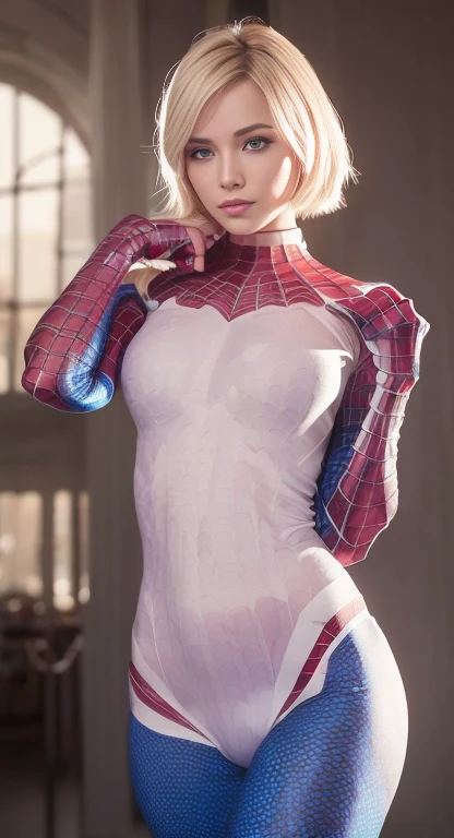 (One girl: 1.3), alone, beautiful face, (((extremely Detailed face))),(((extremely Detailed face and eyes)),beautiful detailed eyes, Body parts__, Official Art, 8k unified wallpaper, Very detailedな, beautiful and aesthetic, beautiful, masterpiece, 最high quality, born, masterpiece, Ultra-thin photo, 最high quality, Ultra-high resolution, Photorealistic realism, sunlight, Full body portrait, Great beauty, short blonde haircut, Dynamic pose, Delicate face, Bright blue eyes, (from the front), She is wearing a nylon outfit (inspired by Spiderman costume), Cosplay ('/snow/'), red, Transparent white and black color scheme, Top floor of a skyscraper, Very detailed, Detailed face, Detailed, intricate and busy background, Messy, beautiful, milky, Very detailedな肌, Realistic skin detail, Visible pores, Sharp focus, Volume Mist, 8k Ultra HD, Digital SLR, high quality, Film Grain, Fair skin, Photorealism, Lomography, Future dystopian megacity, View from below, translucent,(slender body:1.1),((Abdominal muscles:1.2)),((Muscular:1.2))
