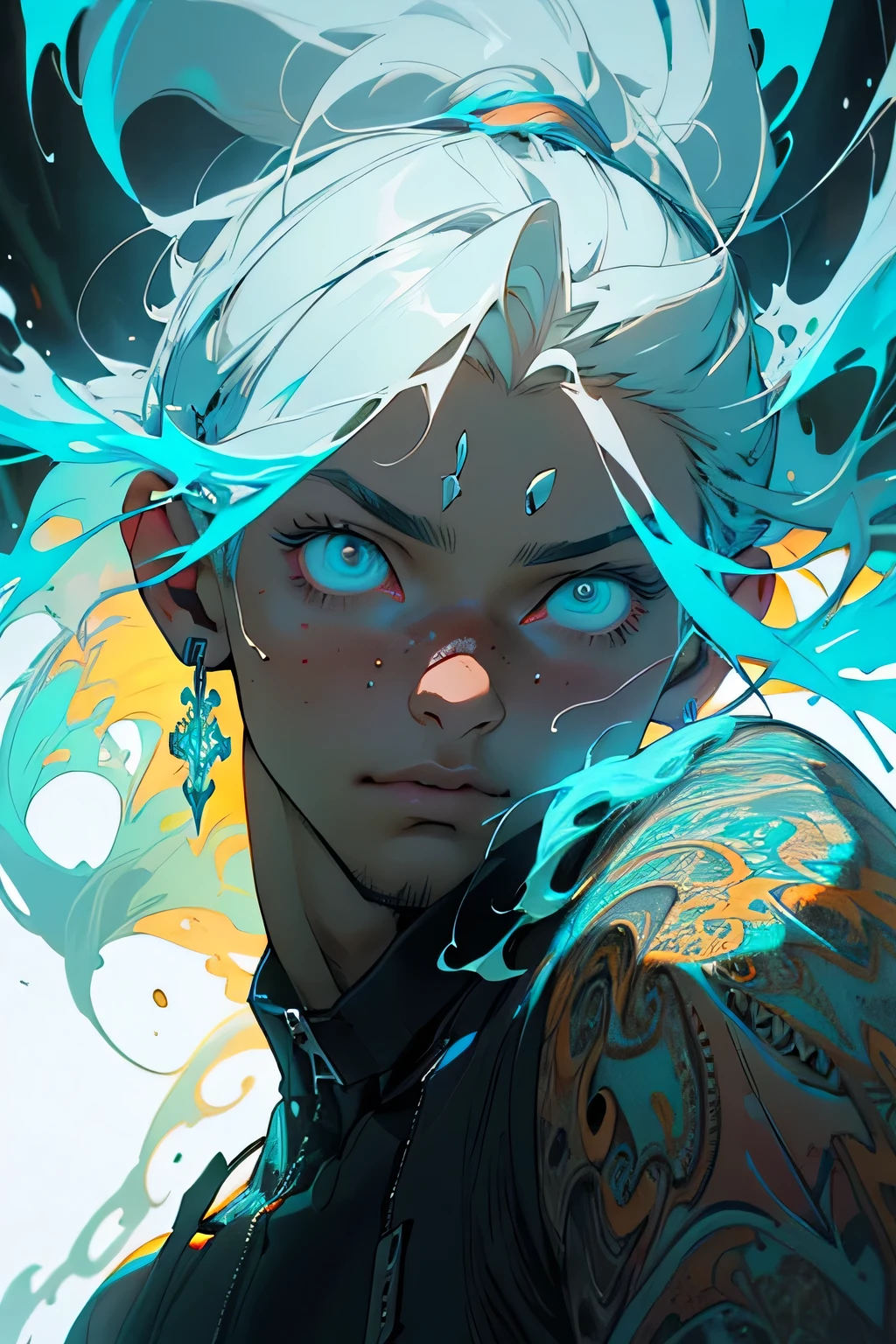 masterpiece, (absurdres, highres, ultra detailed), 1boy, facial hair, solo, extremely detailed eyes, (official art, beautiful and aesthetic:1.2), (dark art,erosion,fractal art :1.3), colorful, highest detailed