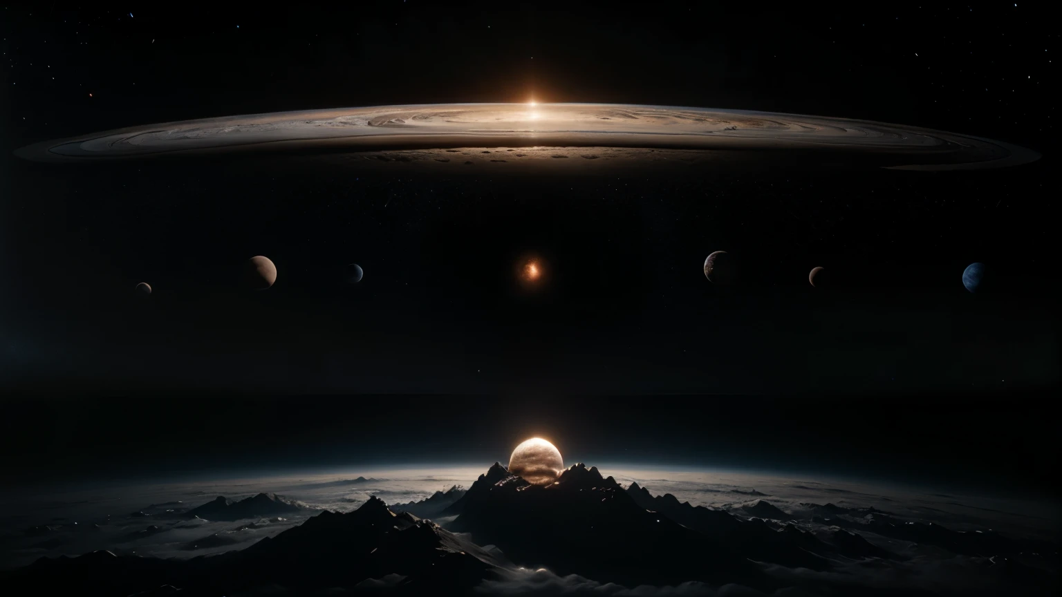 landscape, black color palette, space, negro, planets, stars, 4k, giant, resolution, magnificent, gray, white