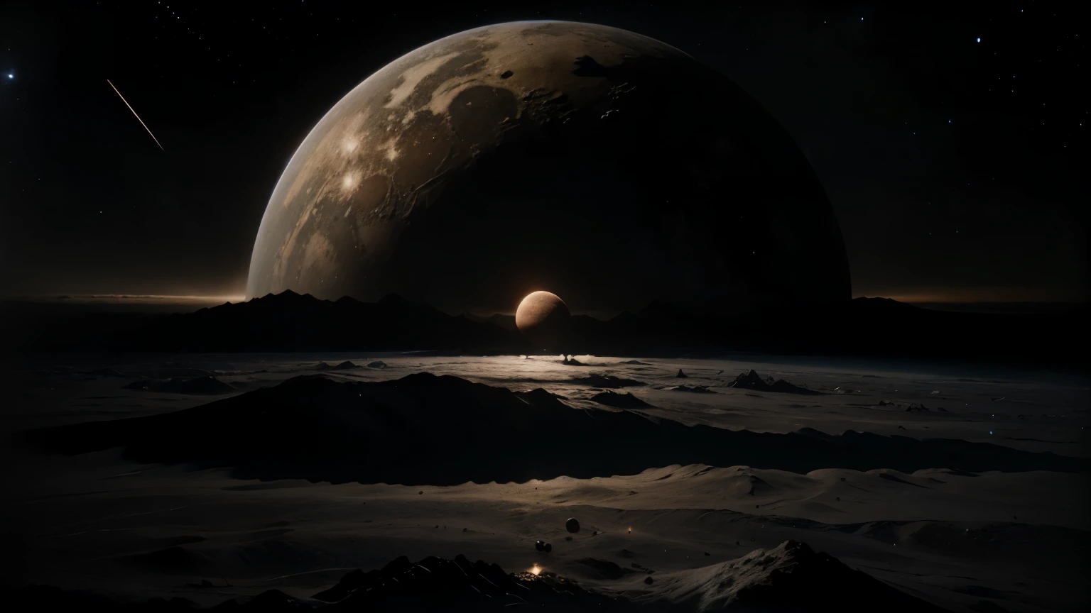 landscape, black color palette, space, negro, planets, stars, 4k, giant, resolution, magnificent, gray, white